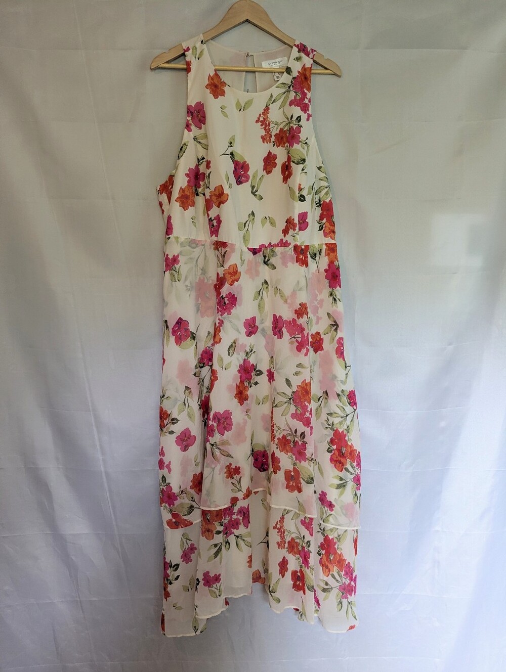 Addition Elle Floral Layered Chiffon Maxi Dress with Back Detail Cream Pink 22